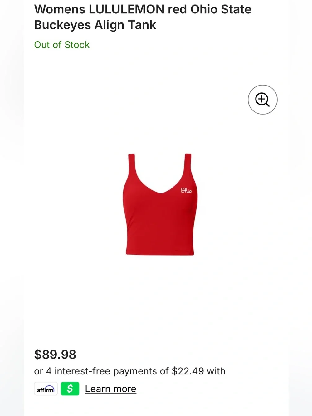 Like New Lululemon Matching Align True Red - Ohio State Set. Size 6